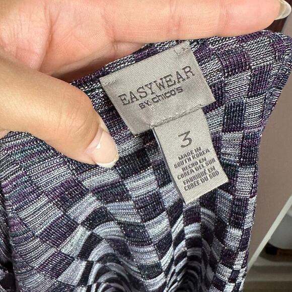 Easywear by Chicos Open Cardigan Size 3 (XL) Checkered Print Purple - Picture 7 of 7